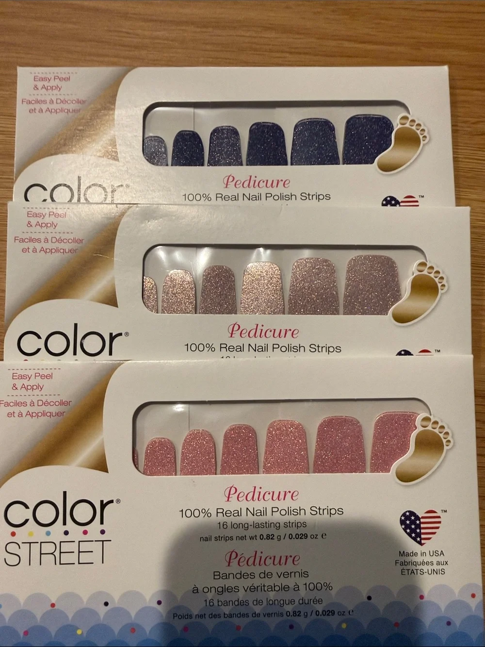 3 brand new pedi packages color Street nail wraps pedicures glitters